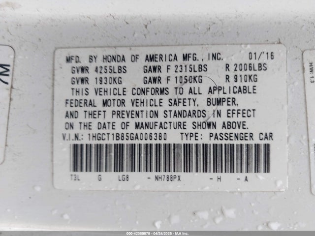 1HGCT1B85GA006380 Honda Accord Ex-l