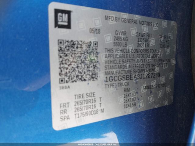 1GCGSBEA3J1287240 Chevrolet Colorado Wt