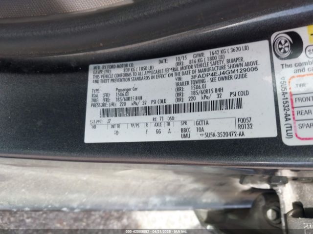 3FADP4EJ4GM129006 Ford FIESTA SE