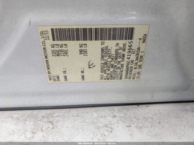 1N4AA6APXGC419665 Nissan Maxima 3.5 Sv