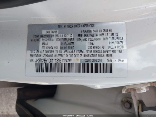 JM3TCABY1G0111316 Mazda CX-9 SPORT