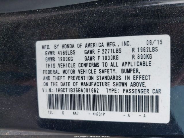 1HGCT1B36GA001662 Honda Accord Lx-s