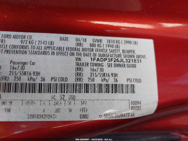 1FADP3F26JL321831 Ford 2.0l gdi
