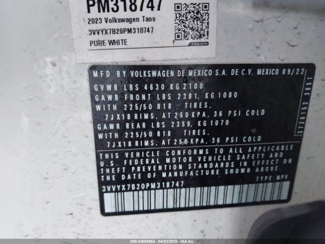 3VVYX7B20PM318747 Volkswagen Taos 1.5t Se