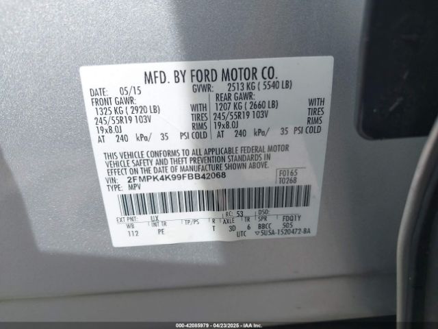 2FMPK4K99FBB42068 Ford Edge Titanium