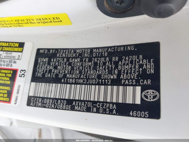2018 TOYOTA CAMRY 4T1B61HK2JU071113 Photo 8