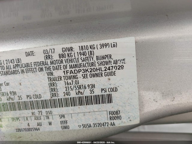 1FADP3K20HL247029 Ford FOCUS SE