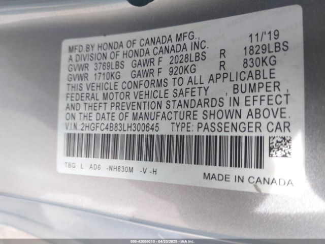 2HGFC4B83LH300645 Honda Civic Sport