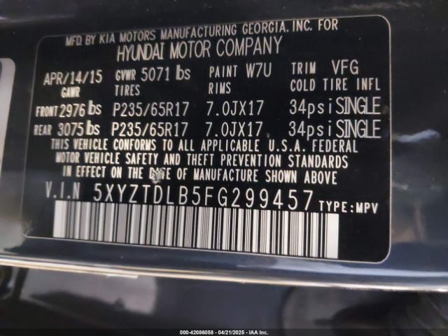 5XYZTDLB5FG299457 Hyundai Santa Fe Sport 2.4l
