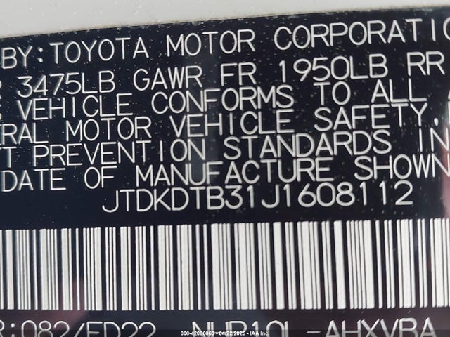 JTDKDTB31J1608112 Toyota PRIUS C