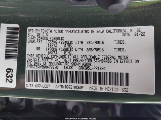 3TMCZ5AN5NM477070 Toyota 2gr-fks