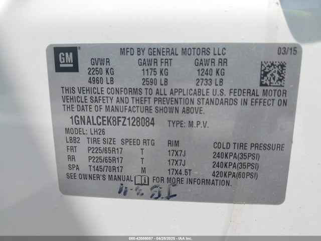 Chevrolet Equinox 2lt 2015 1GNALCEK8FZ128084 Image 9