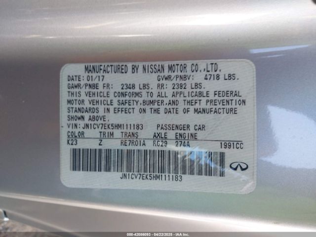 JN1CV7EK5HM111183 Infiniti Q60 2.0t Premium