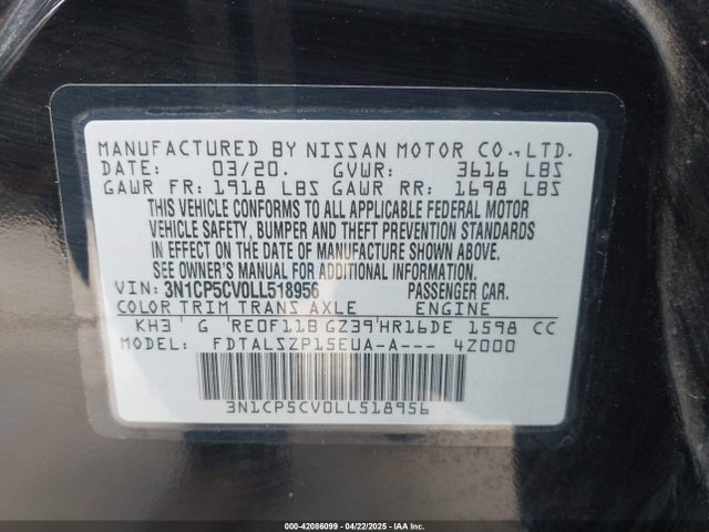 3N1CP5CV0LL518956 Nissan Kicks Sv Xtronic Cvt