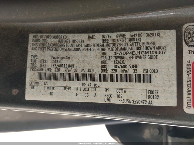 3FADP4EJ1GM108307 Ford FIESTA SE