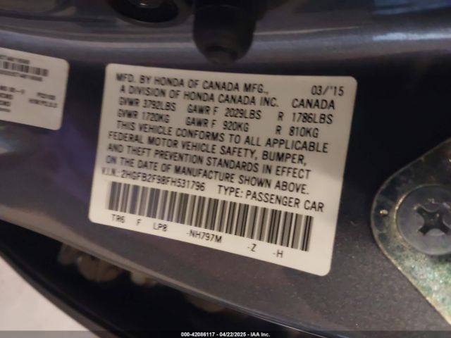 2HGFB2F98FH531796 Honda r18z1