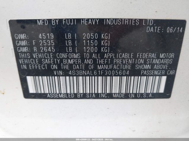 4S3BNAL61F3005604 Subaru Legacy 2.5i Limited