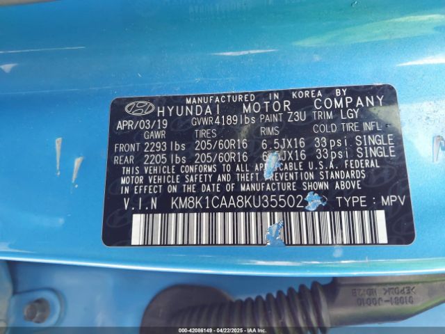 KM8K1CAA8KU355021 Hyundai Kona Se