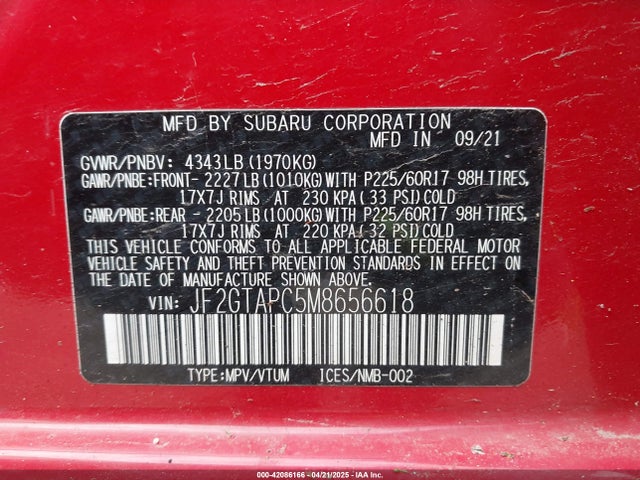 JF2GTAPC5M8656618 Subaru Crosstrek Premium