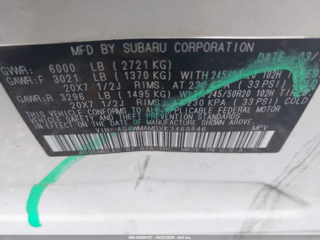 4S4WMAMDXK3469546 Subaru Ascent Limited