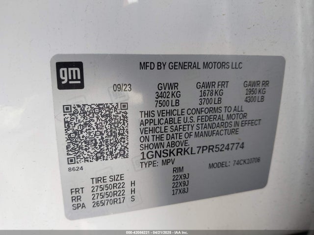 1GNSKRKL7PR524774 Chevrolet l87