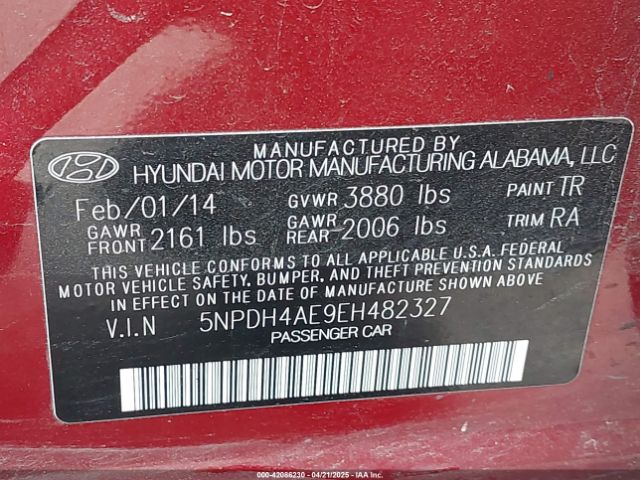 5NPDH4AE9EH482327 Hyundai ELANTRA SE