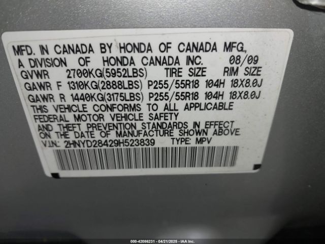 2009 ACURA MDX 2HNYD28429H523839 Photo 8