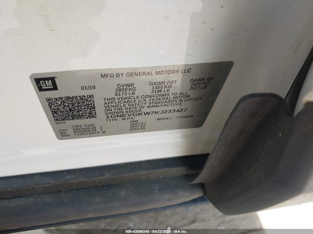 1GNEVGKW7KJ233427 Chevrolet Traverse 1lt