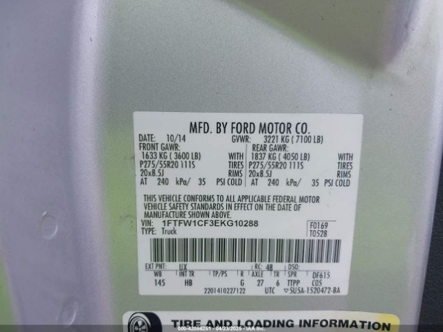 1FTFW1CF3EKG10288 Ford F-150 Lariat