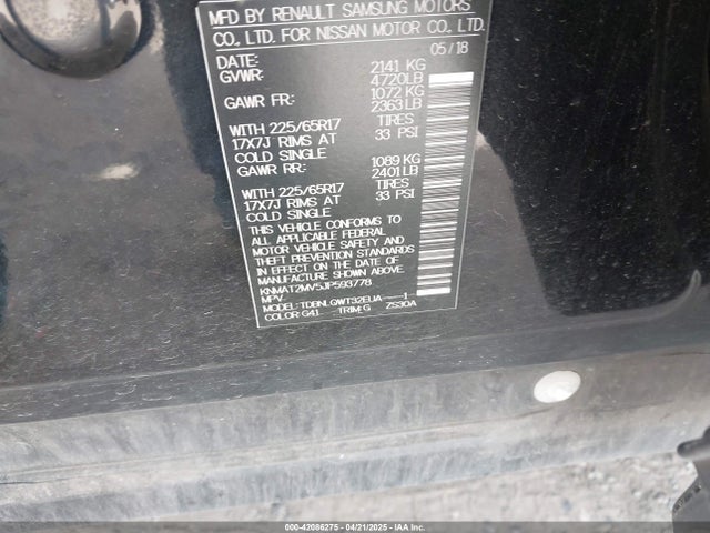 KNMAT2MV5JP593778 Nissan ROGUE SV