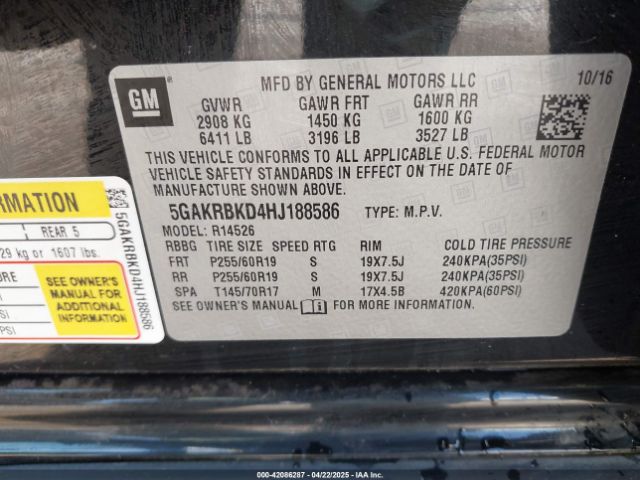 5GAKRBKD4HJ188586 Buick Enclave Leather