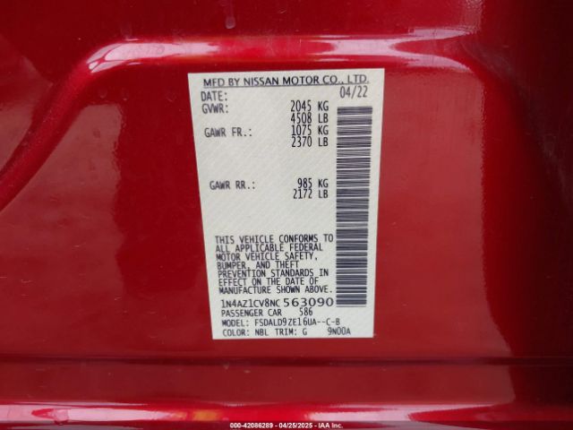 1N4AZ1CV8NC563090 Nissan Leaf Sv 40 Kwh
