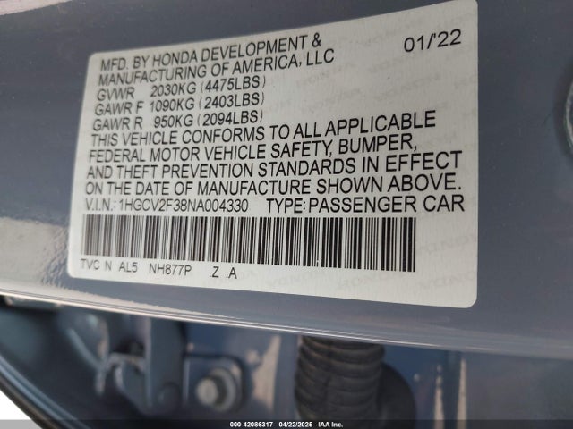 1HGCV2F38NA004330 Honda Accord Sport 2.0t