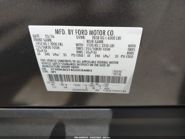 1FM5K8GT4GGC64463 Ford EXPLORER SPORT