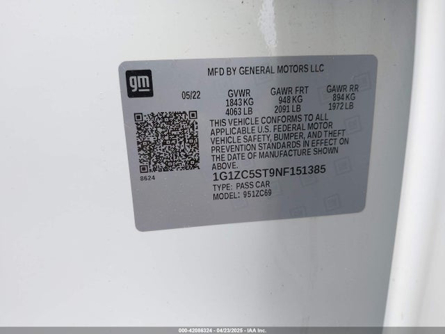 1G1ZC5ST9NF151385 Chevrolet Malibu Fwd 1fl
