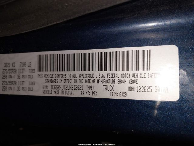 1C6SRFJT2LN212021 RAM 1500 Laramie  4x4 5'7 Box