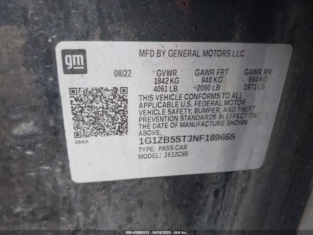 1G1ZB5ST3NF189665 Chevrolet Malibu Fwd Ls