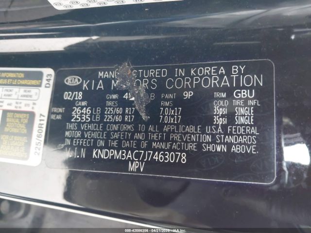 KNDPM3AC7J7463078 KIA Sportage Lx