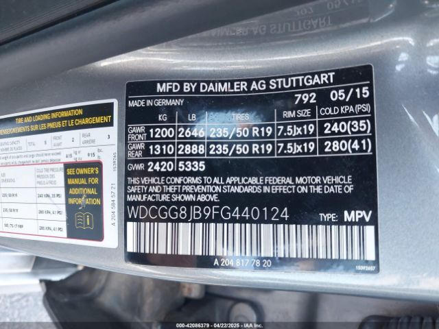 WDCGG8JB9FG440124 Mercedes-Benz Glk 350 4matic