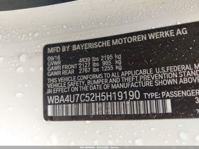 WBA4U7C52H5H19190 BMW 430I