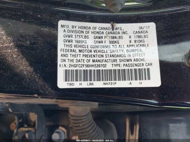 Honda Civic Lx 2017 2HGFC2F56HH539702 Image 9
