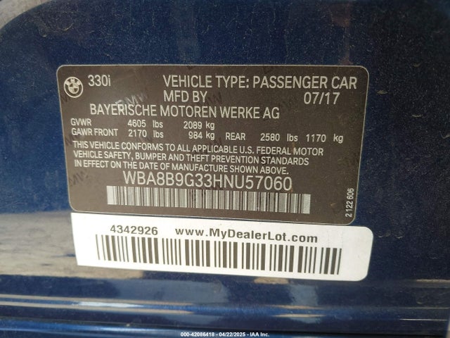 WBA8B9G33HNU57060 BMW 330I