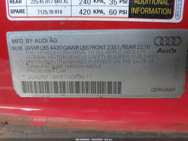 2007 AUDI A3 WAUNF78P47A049671 Photo 8