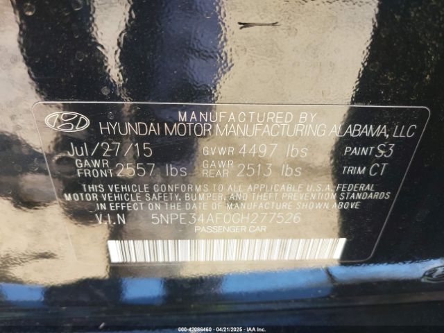 5NPE34AF0GH277526 Hyundai Sonata Limited