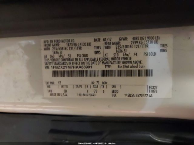 1FBZX2YM7HKA63901 Ford Transit Xlt