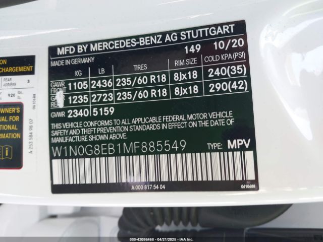 W1N0G8EB1MF885549 Mercedes-Benz m264
