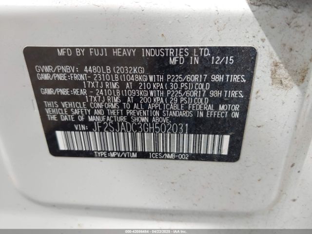 JF2SJADC3GH502031 Subaru Forester 2.5i Premium