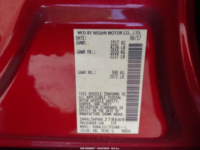 1N4AL3APXHC278669 Nissan Altima 2.5 Sv