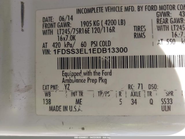 1FDSS3EL1EDB13300 Ford E-350 Super Duty Commercial