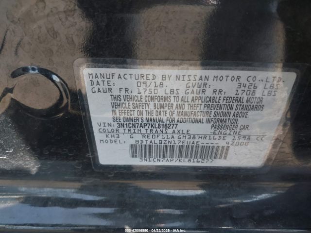 3N1CN7AP7KL816277 Nissan Versa 1.6 Sv